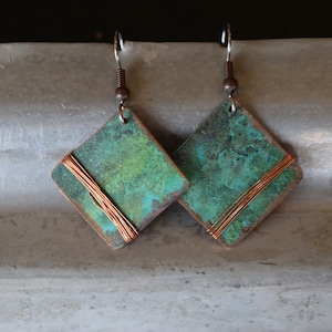 Copper earrings - Recycled Jewelry - Handmade copper Jewelry - patina jewelry - patina earrings - layered earrings - Dangling earrings