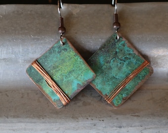 Copper earrings - Recycled Jewelry - Handmade copper Jewelry - patina jewelry - patina earrings - layered earrings - Dangling earrings