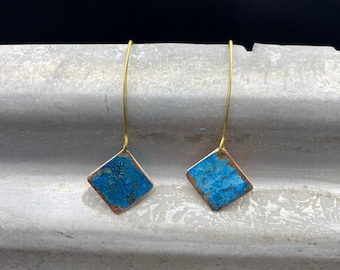 Copper earrings - Recycled Jewelry - Handmade copper Jewelry - patina jewelry - patina earrings - simple square earring - Dangling earrings