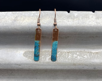Copper earrings - Recycled Jewelry - Handmade copper Jewelry - patina jewelry - patina earrings - simple elegant - Dangling earrings - 2tone