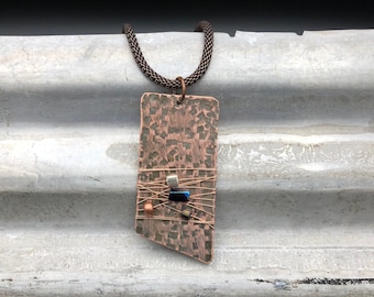 Copper necklace - Recycled Jewelry - Handmade copper Jewelry - aged jewelry - recycled necklace - copper pendant - necklace with bead & wire