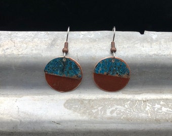 Copper earrings - Recycled Jewelry - Handmade copper Jewelry - patina jewelry - patina earrings - simple elegant - Dangling earrings