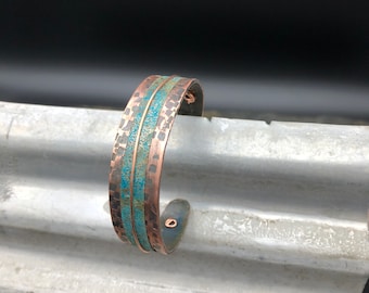 Copper Cuff Bracelet - Recycled Jewelry  - Handmade copper Jewelry - Patina jewelry - Riveted Jewelry - offset cuff - recycled bracelet
