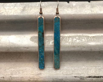 Copper earrings 5 cm- Recycled Jewelry - Handmade copper Jewelry - patina jewelry - patina earrings - simple elegant - Dangling earrings