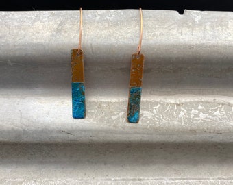Copper earrings - Recycled Jewelry - Handmade copper Jewelry - patina jewelry - patina earrings - simple elegant - Dangling earrings - 2tone