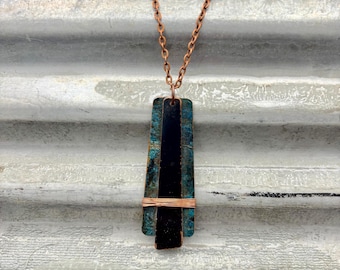 Copper necklace - Recycled Jewelry - Handmade copper Jewelry - patina jewelry - made in Montana - copper pendant - necklace with  wire