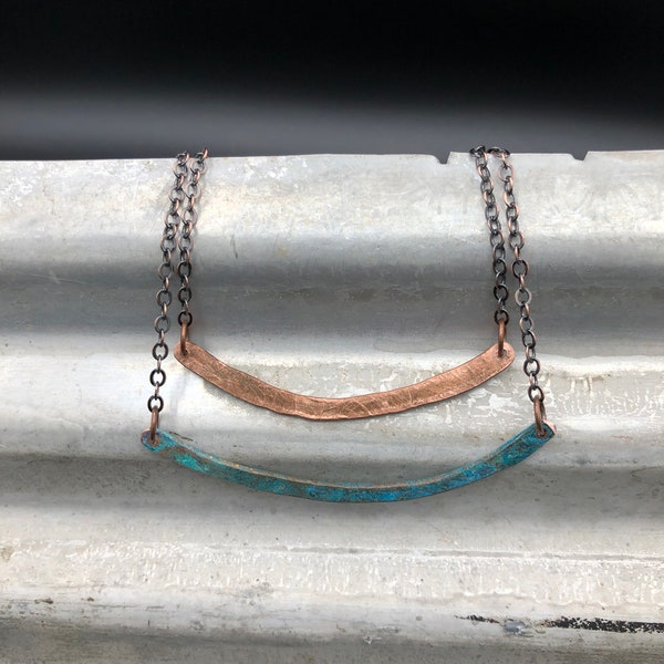 Copper necklace - Recycled Jewelry - Handmade copper Jewelry - patina jewelry - patina necklace - copper pendant - necklace with bead & wire