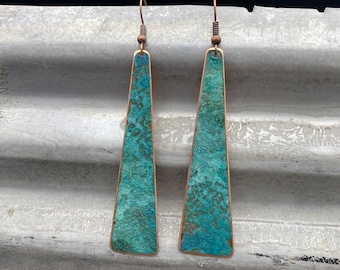 Copper earrings 6 cm- Recycled Jewelry - Handmade copper Jewelry - patina jewelry - triangle earrings - simple elegant - Dangling earrings