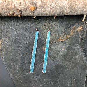 Copper earrings 9cm - Recycled Jewelry - Handmade copper Jewelry - patina jewelry - patina earrings - simple elegant - Dangling earrings image 2