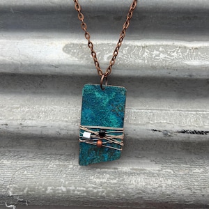 Copper necklace - Recycled Jewelry - Handmade copper Jewelry - patina jewelry - patina necklace - copper pendant - necklace with bead & wire