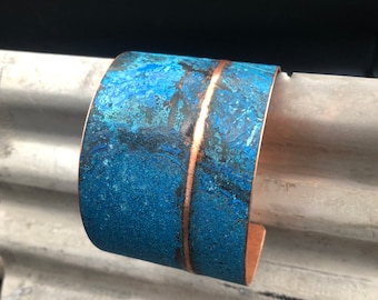 Koperen manchetarmband - gerecycleerde sieraden - handgemaakte koperen sieraden - Patina sieraden - gerecycleerde armband - brede manchet