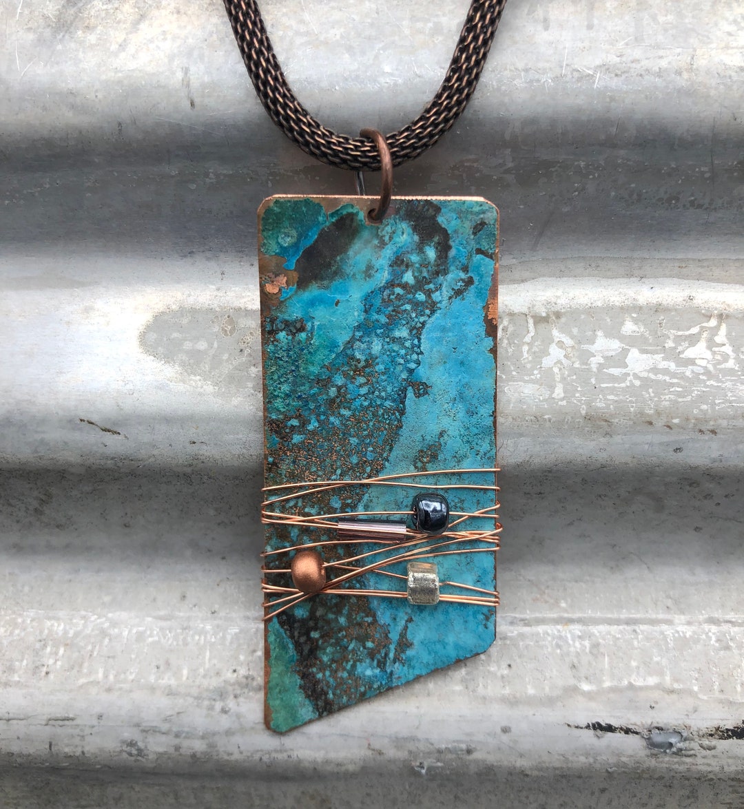 Copper Necklace Recycled Jewelry Handmade Copper Jewelry Patina Jewelry Patina Necklace Copper