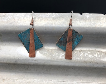 Copper earrings - Recycled Jewelry - Handmade copper Jewelry - patina jewelry - patina earrings - layered earrings - Dangling earrings