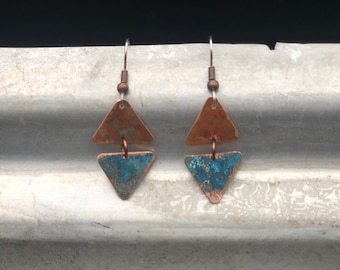 Copper earrings - Recycled Jewelry - Handmade copper Jewelry - patina jewelry - patina earrings - recycled  earrings - Dangling earrings