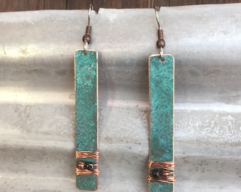 Copper earrings - Recycled Jewelry - Handmade copper Jewelry - patina jewelry - patina earrings - layered earrings - Dangling earrings