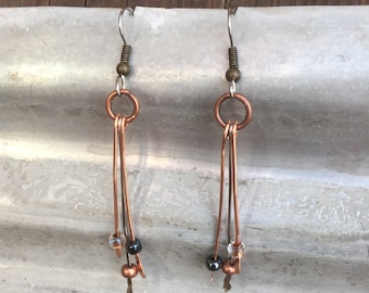 Copper earrings - Recycled Jewelry - Handmade copper Jewelry - patina jewelry - patina earrings - layered earrings - Dangling earrings