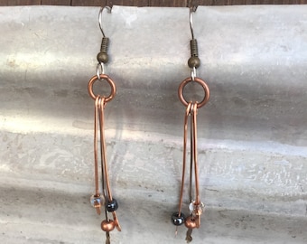 Copper earrings - Recycled Jewelry - Handmade copper Jewelry - patina jewelry - patina earrings - layered earrings - Dangling earrings