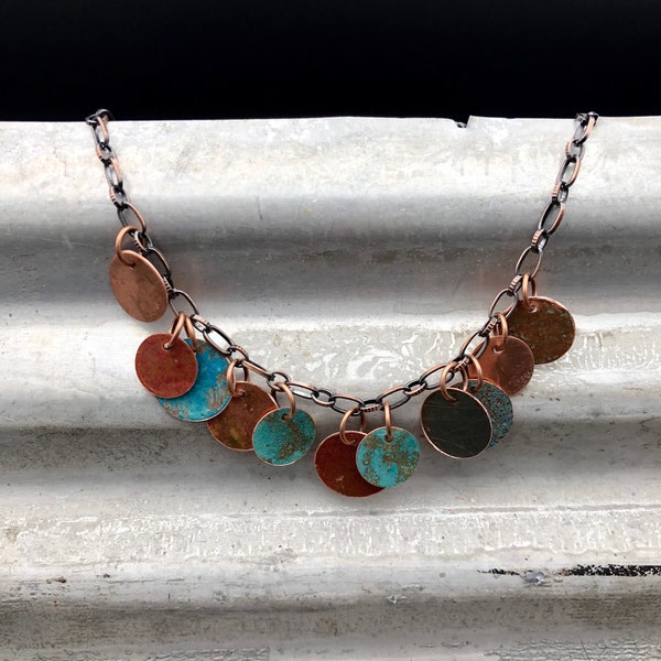 Copper necklace - Recycled Jewelry - Handmade copper Jewelry - patina jewelry - patina necklace - copper pendant - necklace with bead & wire