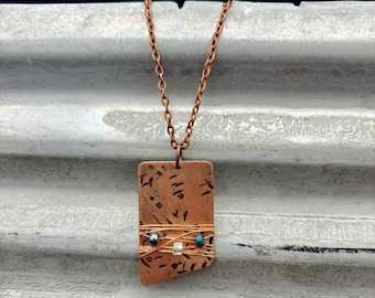 Copper necklace - Recycled Jewelry - Handmade copper Jewelry - aged jewelry - recycled necklace - copper pendant - necklace with bead & wire