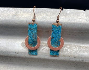 Copper earrings - Recycled Jewelry - Handmade copper Jewelry - patina jewelry - patina earrings - layered earrings - Dangling earrings