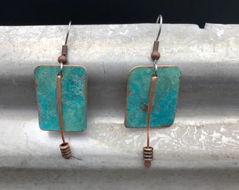 Copper earrings - Recycled Jewelry - Handmade copper Jewelry - patina jewelry - patina earrings - layered earrings - Dangling earrings
