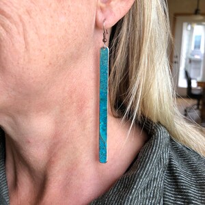 Copper earrings 9cm - Recycled Jewelry - Handmade copper Jewelry - patina jewelry - patina earrings - simple elegant - Dangling earrings image 4