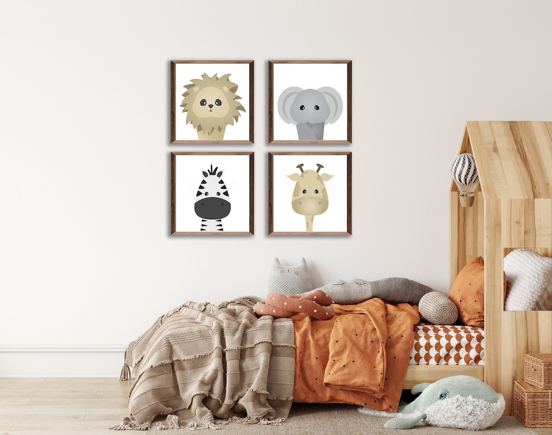 Safari Baby Animal Wall Art Prints for Nursery Set of 4 Lion Zebra