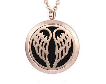 Rose Gold Angel Wings Essential Oil Diffuser Pendant Stainless Steel