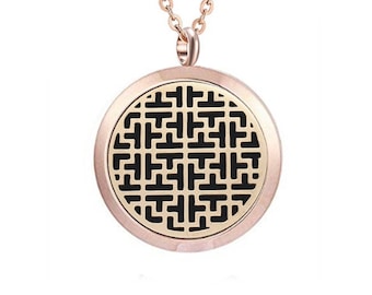 Grid Rose Gold Stainless Steel Essential Oil Pendant Set