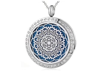 Crystal Mandala Essential Oil Diffuser Necklace Stainless Steel Aromatherapy