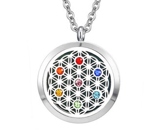 Colorful Chakra Essential Oil Pendant Set Stainless Steel