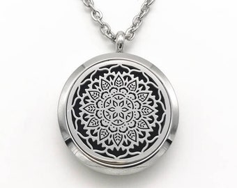 Mandala Essential Oil Diffuser Necklace Stainless Steel Aromatherapy