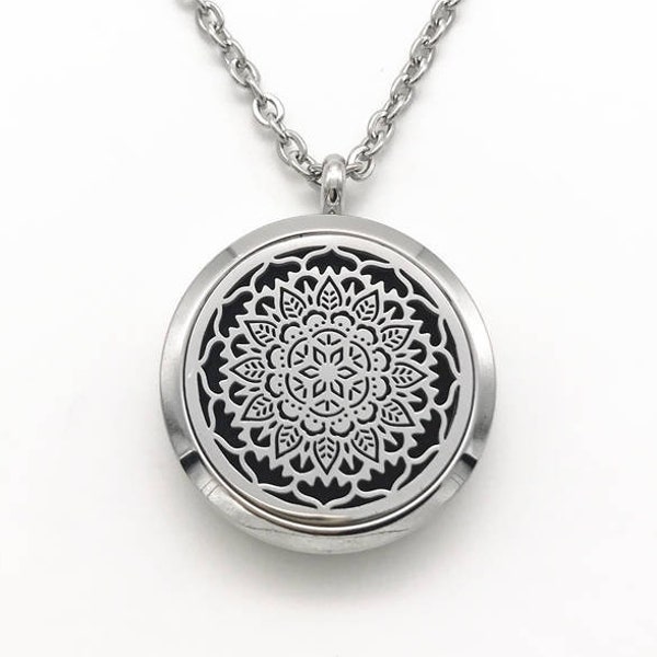 Mandala Essential Oil Diffuser Necklace Stainless Steel Aromatherapy