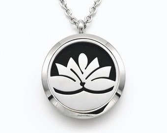 Lotus Flower Essential Oil Diffuser Necklace Stainless Steel