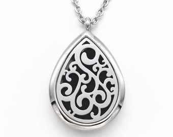 Swirl Tear Drop Aromatherapy Necklace Set Stainless Steel