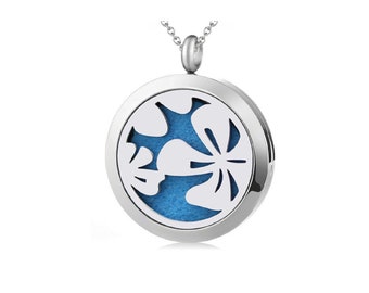 Hibiscus Stainless Steel Essential Oil Diffuse Pendant 25mm