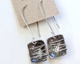 Sterling silver dangle earrings, silver bobbin earrings, handmade silver earrings, unique silver earrings, original piece  drobichaudjewelry