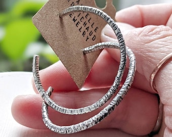 Large sterling silver hoops, silver hoop earrings, big handmade silver hoops, textured silver hoops, unique silver hoops  drobichaudjewelry