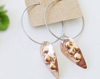 Copper hoop earrings, hammered copper earrings, medium sized hoop earrings, lightweight hoops, mixed metal hoop earrings, drobichaudjewelry