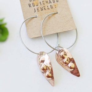 Copper hoop earrings, hammered copper earrings, medium sized hoop earrings, lightweight hoops, mixed metal hoop earrings, drobichaudjewelry
