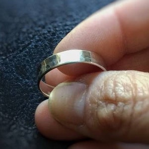 silver handmade unisex wedding band, 3mm wide silver ring, hammered sterling silver wide ring, personalized couples rings, drobichaudjewelry