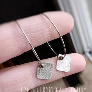 Handmade silver artisan hoop earrings, hammered sterling silver earrings, mixed metal hoop earrings, Minimalist earrings, Drobichaudjewelry