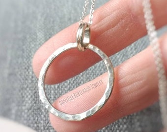 Handmade circle pendant, hammered silver circle necklace, Layering circle necklace, minimalist sterling silver necklace, drobichaudjewelry