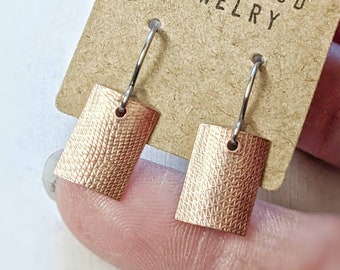 Dainty copper earrings, small copper earrings, tiny copper dangles, little earrings, textured copper earrings, embossed, drobichaudjewelry