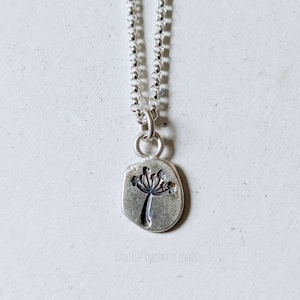Tiny Dandelion necklace, recycled silver necklace, dainty silver necklace, simple silver necklace, gift for, little necklace