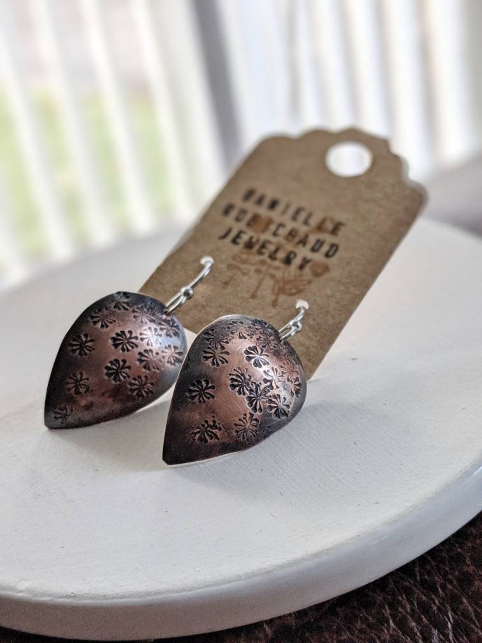 Chrysanthemum Earrings Handmade Copper Dangle Earrings Mixed Etsy