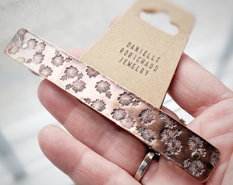 Handmade Upcycled Copper 4 Inch Barrette for Thick Hair: Daisy Pattern Hand Stamped