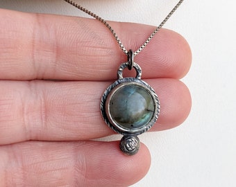 Labradorite necklace, small labradorite pendant, handmade necklace, handmade labradorite necklace, artisan made necklace, drobichaudjewelry