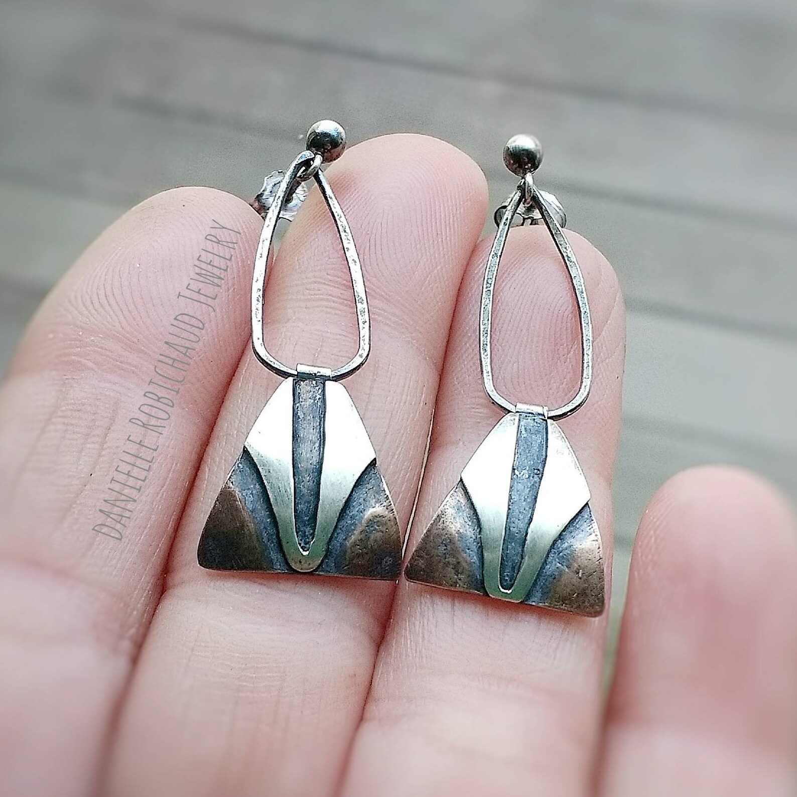 Handmade Art Deco Inspired Earrings, Copper and Silver Dangle Earrings