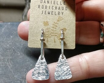 sterling silver hammered dangle earrings, modern silver earrings, triangle shaped earrings, silver dangle earrings simple drobichaudjewelry